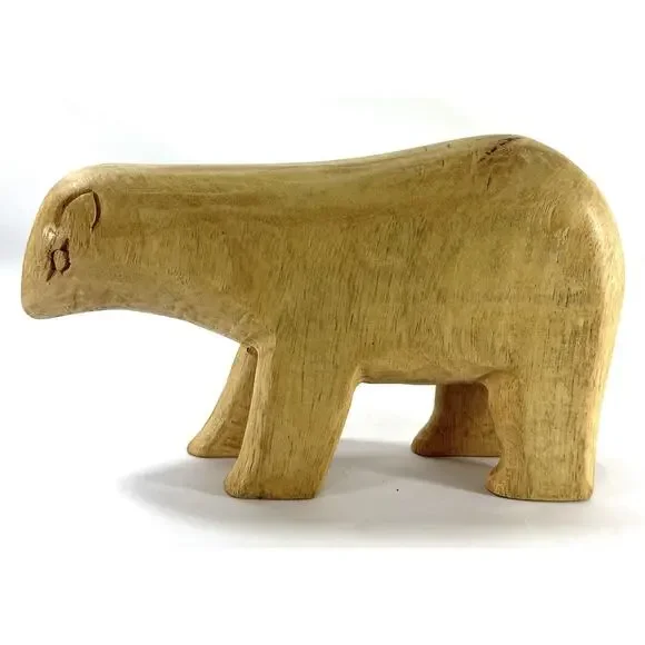 Hand Carved Wooden Bear Sculpture Folk Art Minimalist Rustic Decor 8” Long - Picture 3 of 9